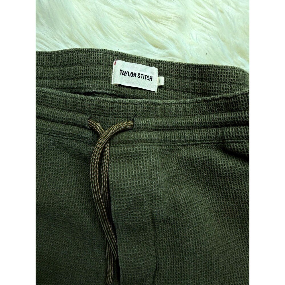 Taylor Stitch Men's Green Waffle Knit Jogger Pants Drawstring Pockets L 35”